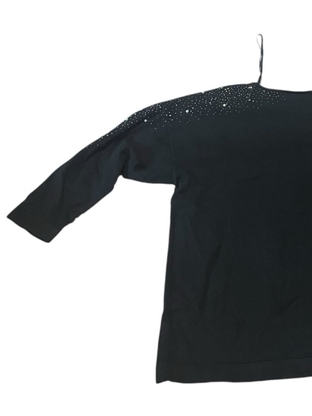 Calvin Klein Black Off-Shoulder Top with Rhinestone Detail Excellent Condition